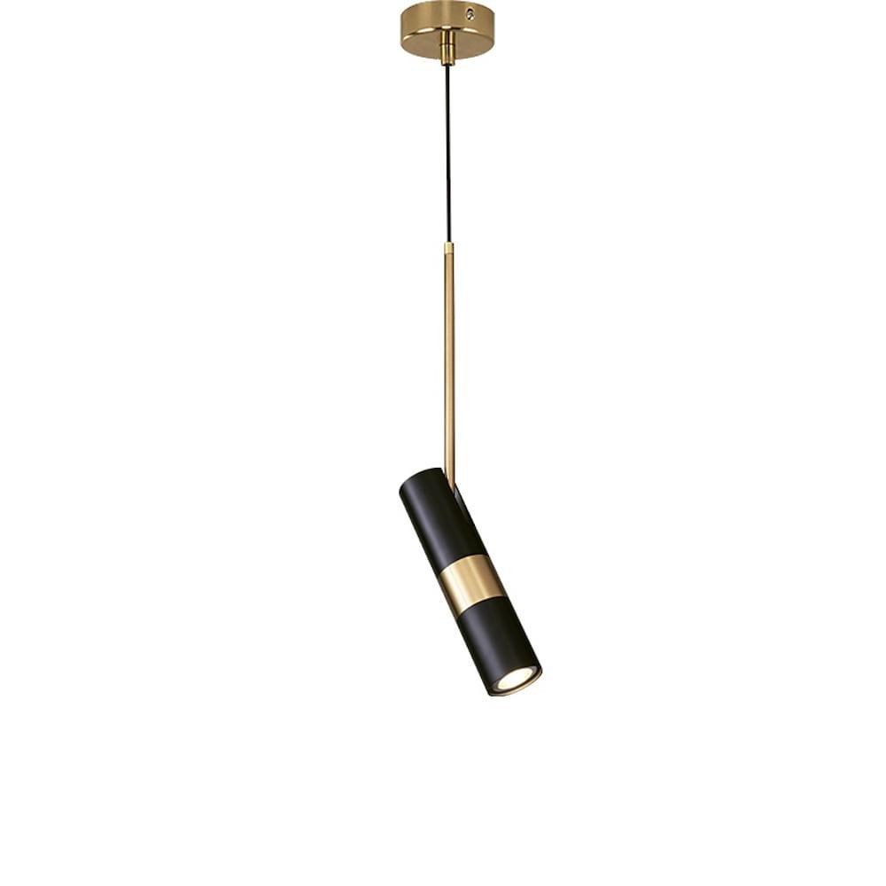 Norse-Inspired Cylindrical Mini Pendant — Black, White, or Gold Metal, 360° Rotating, 1-Light LED, 39" Adjustable Cord