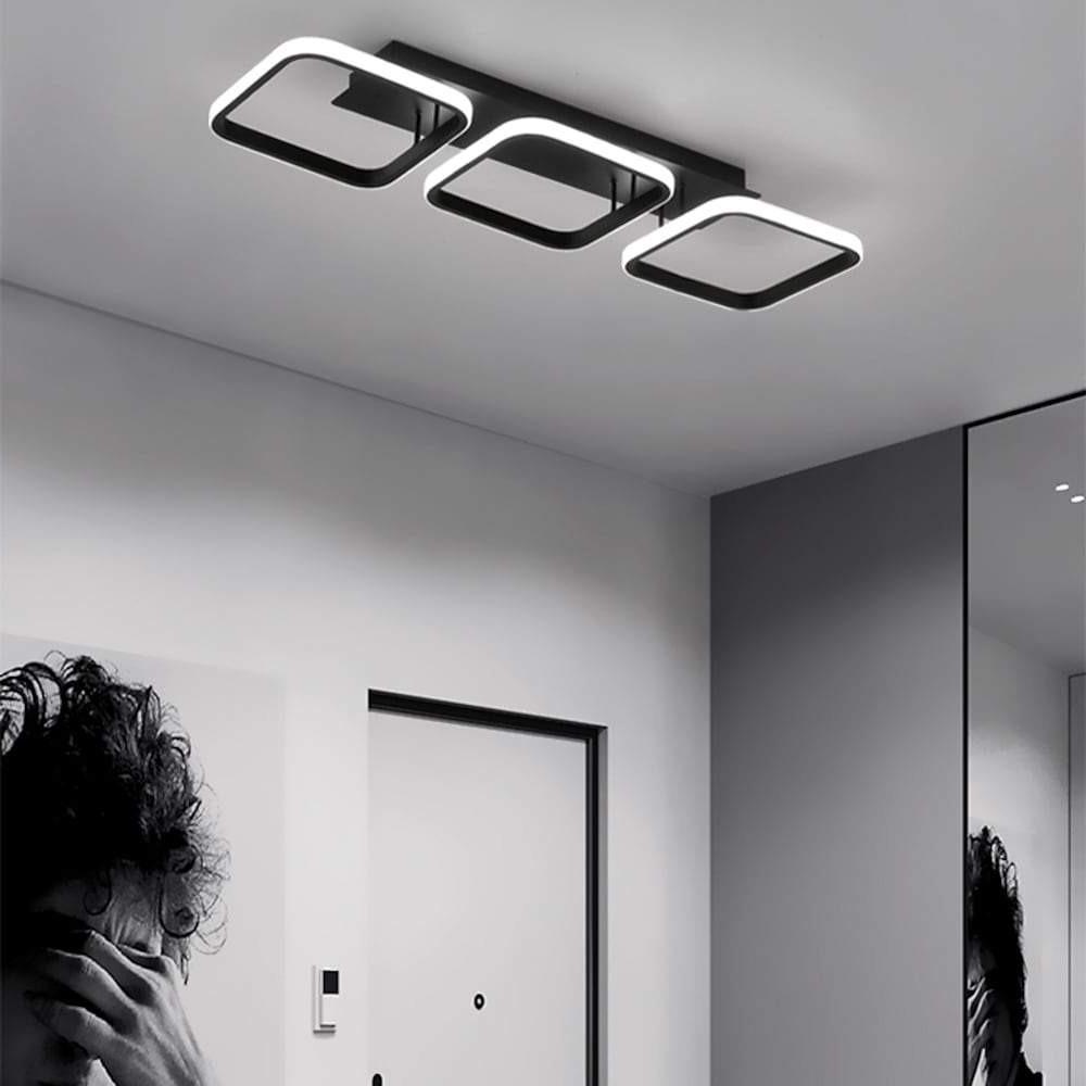 Modern Square LED Chandelier, Set of 3 — Black Aluminum, 3-Light, 3000K / 6000K