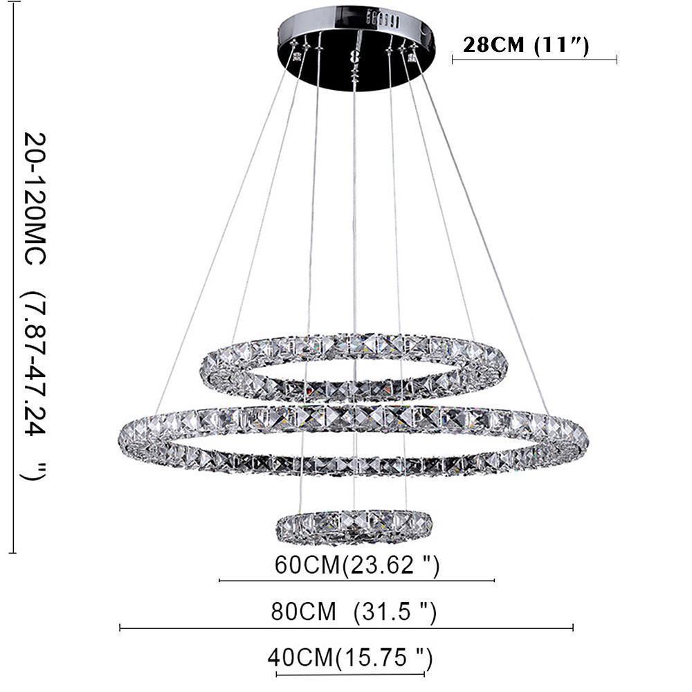 Three-Ring Crystal LED Chandelier — Gold, Modern, 78W, 31" Diameter, 47" Cord, 3000K/6000K