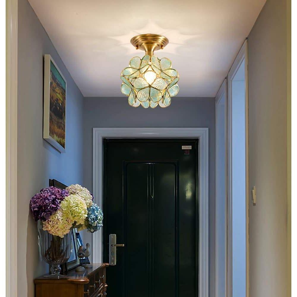 Flower Glass Flush-Mount Ceiling Light — Copper Brass Finish, LED, 8" Diameter