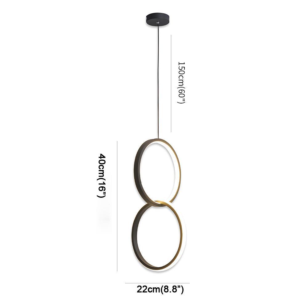 Interlocking Dual-Ring LED Pendant Light — Aluminum and Acrylic, Dimmable, Remote Control, 3000K–6000K, 59" Adjustable Cord