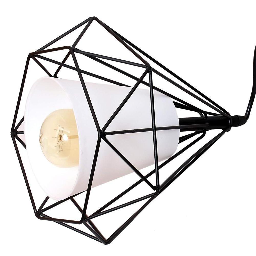 Geometric Metal and Fabric Lantern Cluster Pendant — Black Finish, 3-Light LED, 6000K, 20" Wide