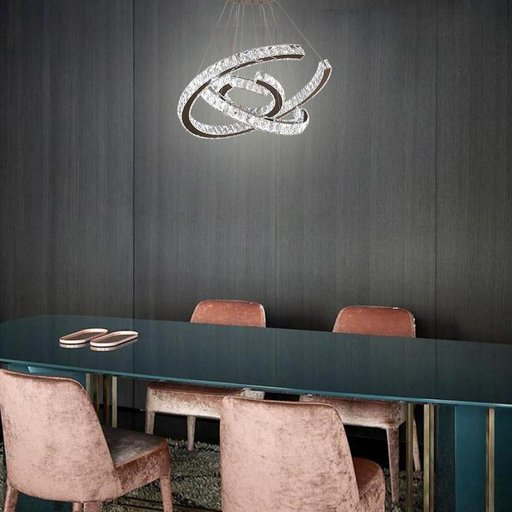 Crystal Wave Chandelier — Stainless Steel, 3-Light LED, 24" Wide, Adjustable 39" Cord