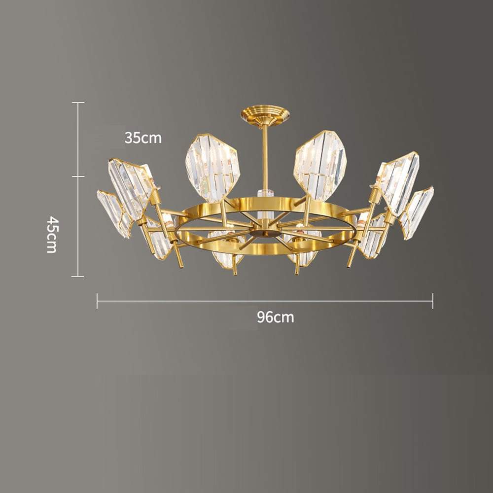 Brass Ring Frame Crystal Chandelier — Gold Electroplated, Metal Arc Branches, 5- to 12-Light