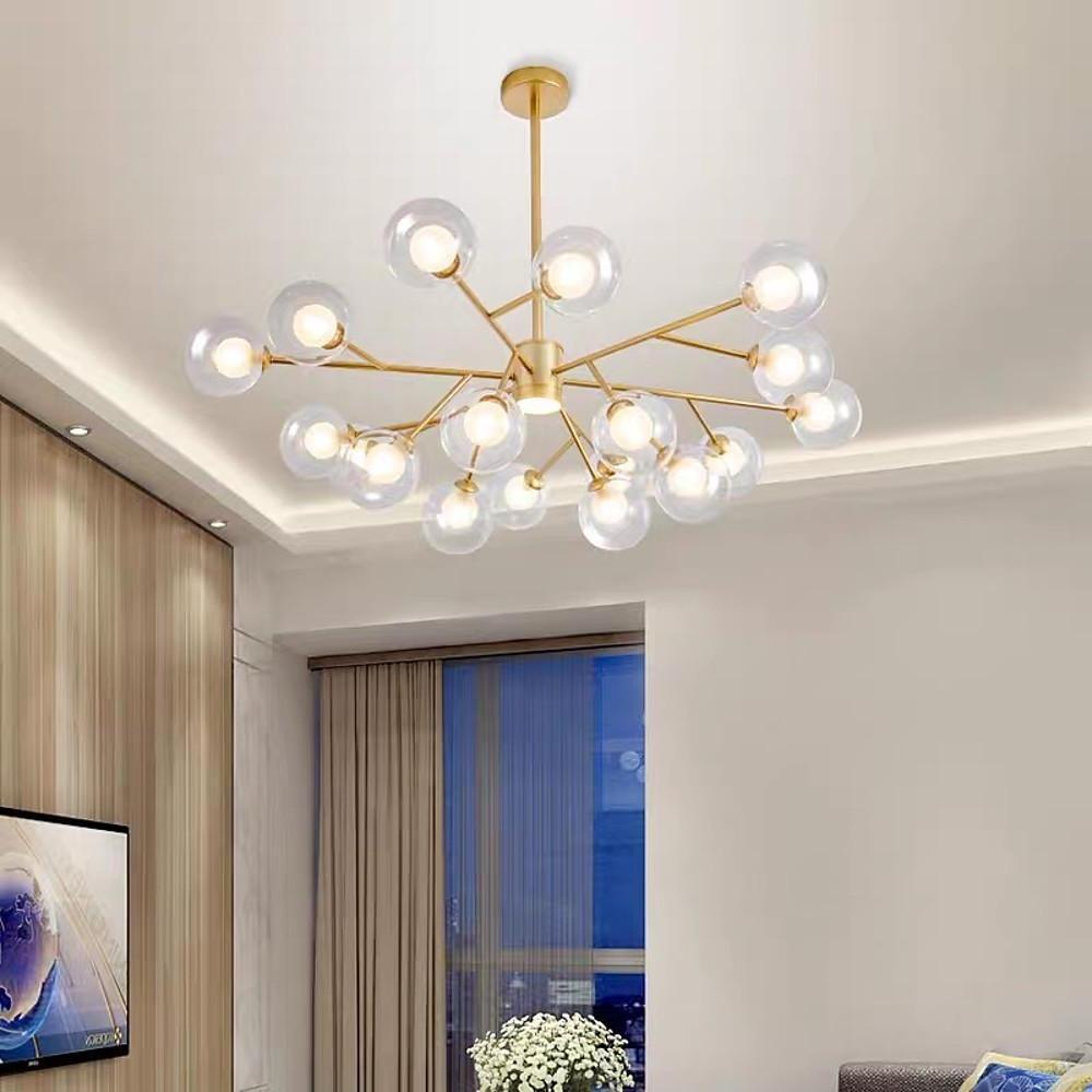 Modern Lantern Chandelier — Glass and Gold Metal, G9, 9-Light, 35" Diameter
