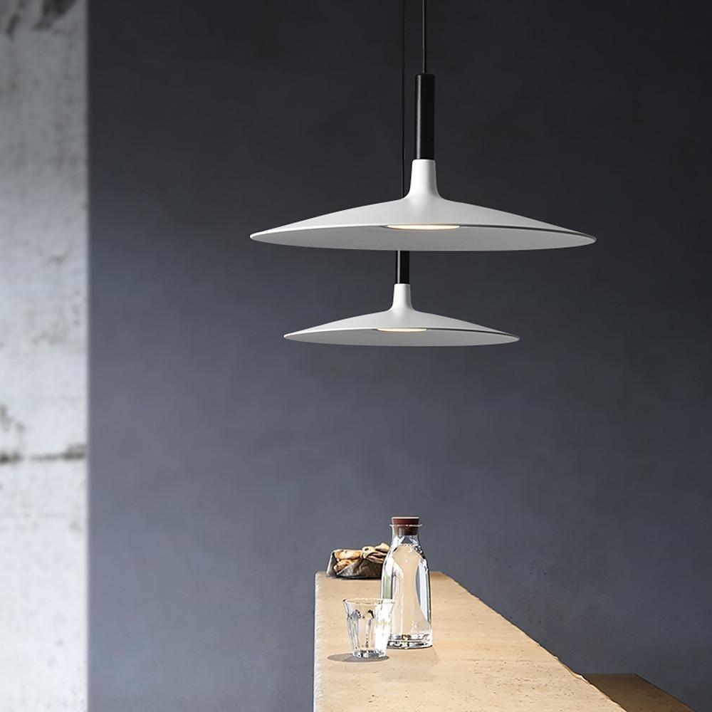 Flat Circular Mini Pendant — Metal, Industrial Modern, Adjustable 47" Cord, LED Included