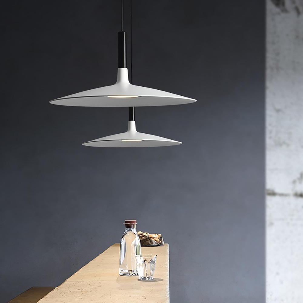 Flat Dish LED Pendant Light — Metal, 18" Diameter, 3000/6000K, 47" Adjustable Cord