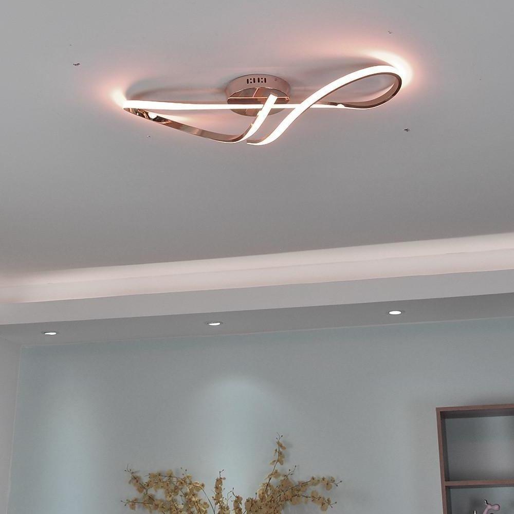 Wavy Linear Semi-Flush Mount Ceiling Light — Electroplated Metal, 27", LED Integrated, Dimmable with Remote