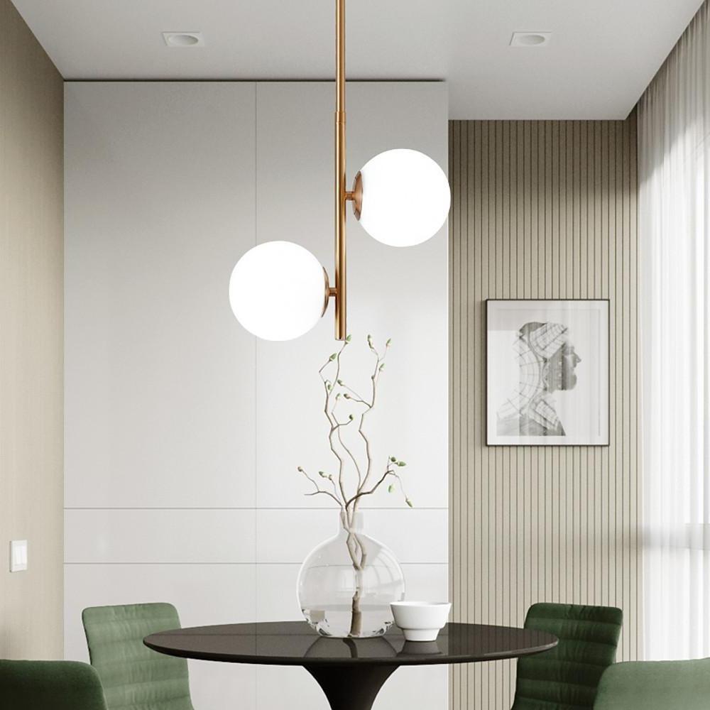 Dual Ball Pendant Light — Electroplated Metal & Glass, 2-Light LED, 13", Adjustable 26"–33"
