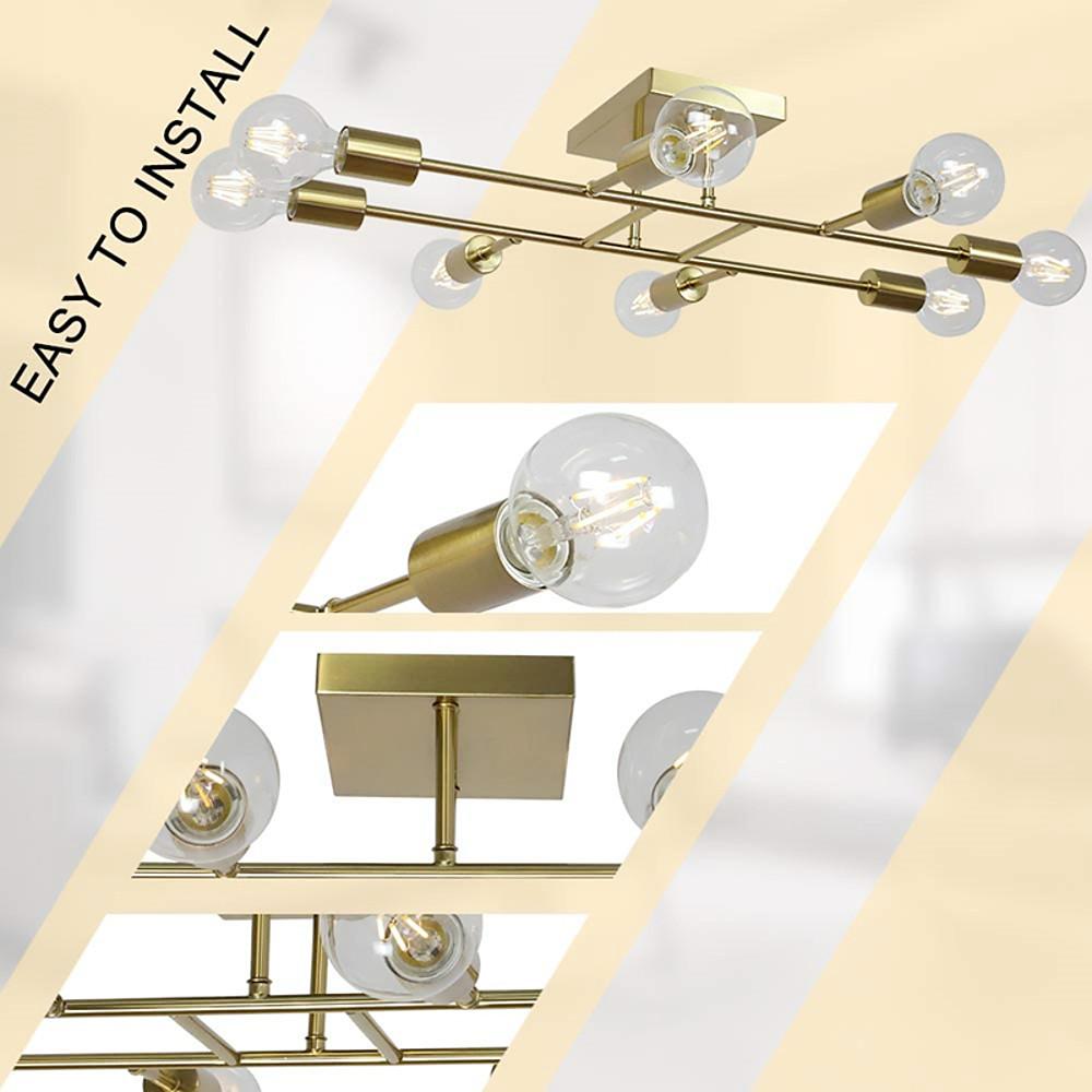 Vintage 8-Light Semi Flush-Mount Ceiling Light — Antique Brass, Metal, E26/E27, 28" Wide