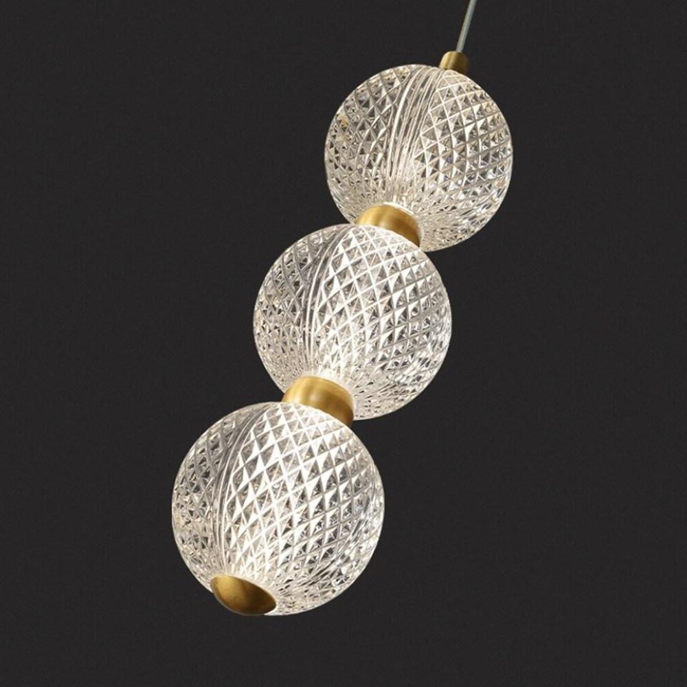 Geometric Globe Mini Pendant Lights, Set of 3 — Copper and Acrylic, LED Integrated, 14W, Adjustable 47.2" Cord