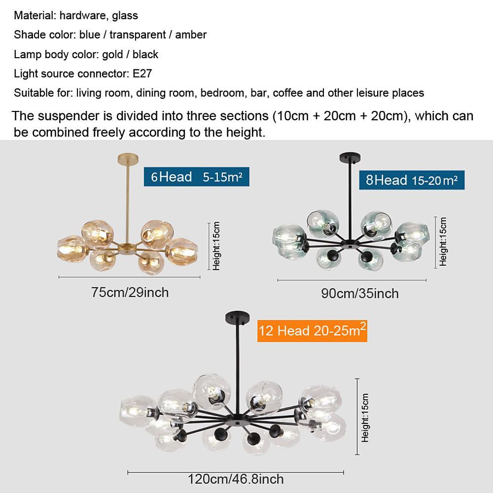 Nordic Sputnik Chandelier with Glass Globe LED and Electroplated Finish - Hanging Ceiling Lights