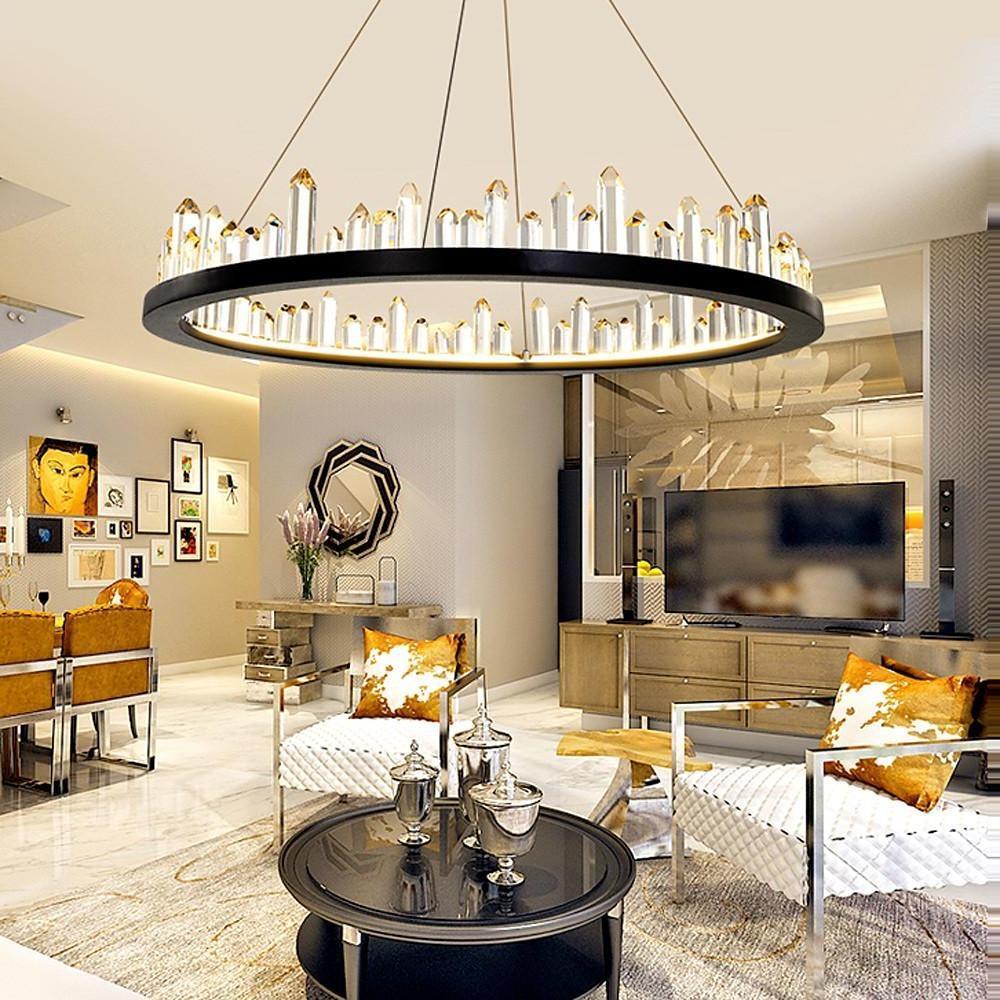 Circular Ring Crystal Chandelier — Metal, LED, 31" Diameter, Adjustable Height, 40W, 3000K / 6000K