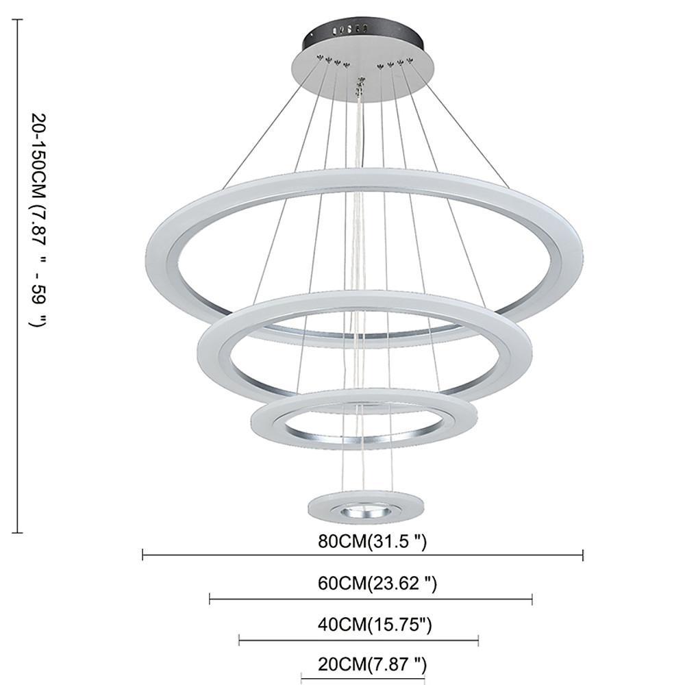 4-Ring Modern LED Chandelier — Metal and Acrylic, 31" Diameter, Adjustable Height