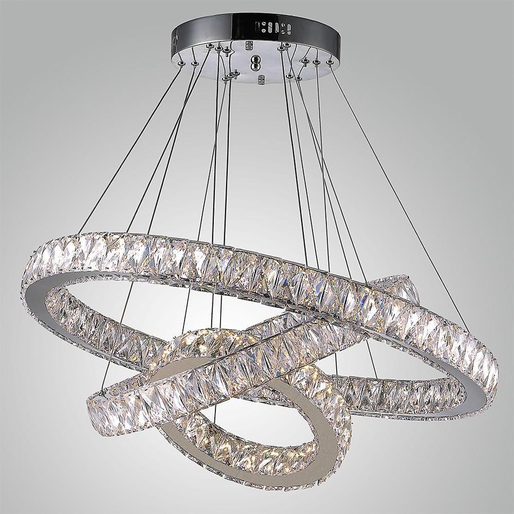 Interwoven Circle Crystal Chandelier — Metal and Crystal, 1-Light LED, 67.5W, 3000K–6000K, 47" Adjustable Cord, Foyer