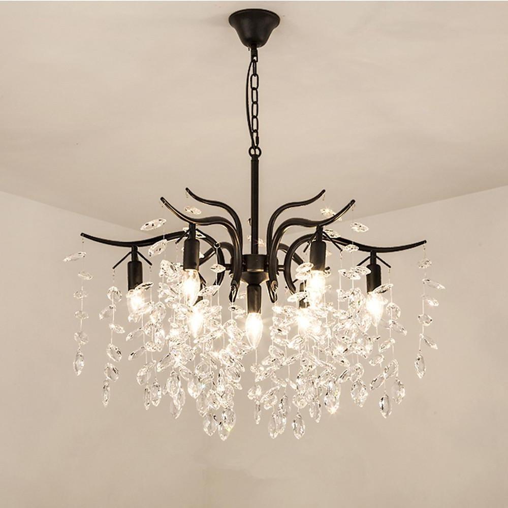 7-Light Antique Crystal Chandelier — Metal, LED, 26" Diameter, Black or Gold, Adjustable Height
