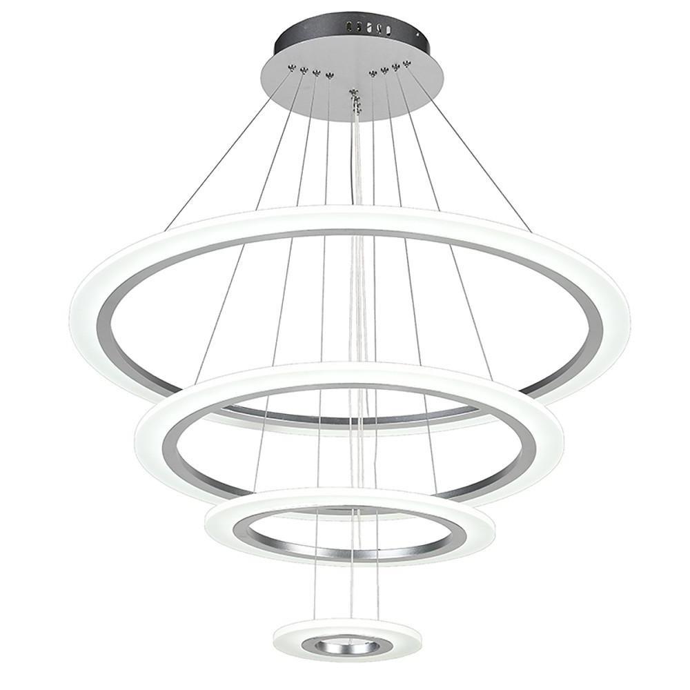 4-Ring Modern LED Chandelier — Metal and Acrylic, 31" Diameter, Adjustable Height