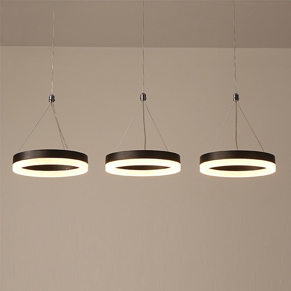 Modern 3-Light Adjustable Ring Pendant Chandelier — Aluminum & Acrylic, LED Dimmable, 24", Remote Control