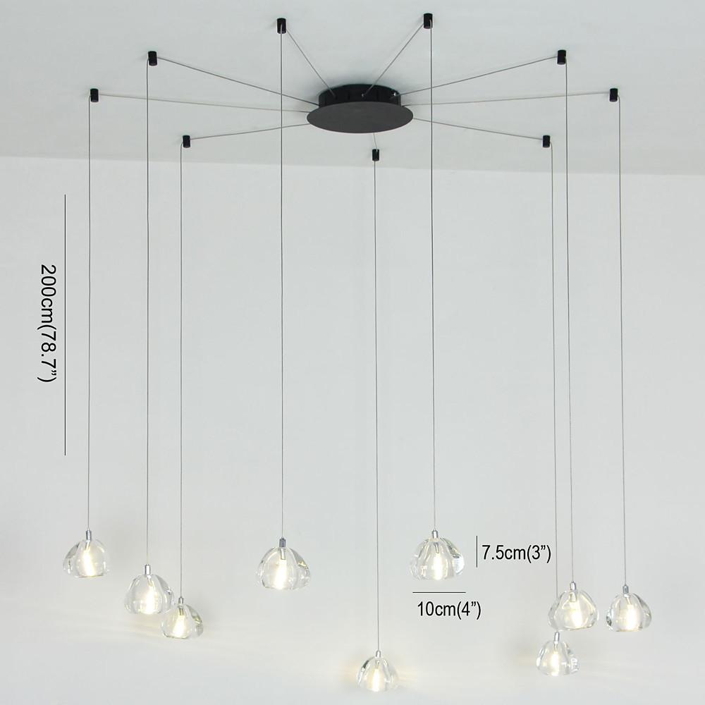 Raindrop Cluster Chandelier — Metal and Crystal, 9-Light LED, 3000/6000K, 79" Adjustable Cord