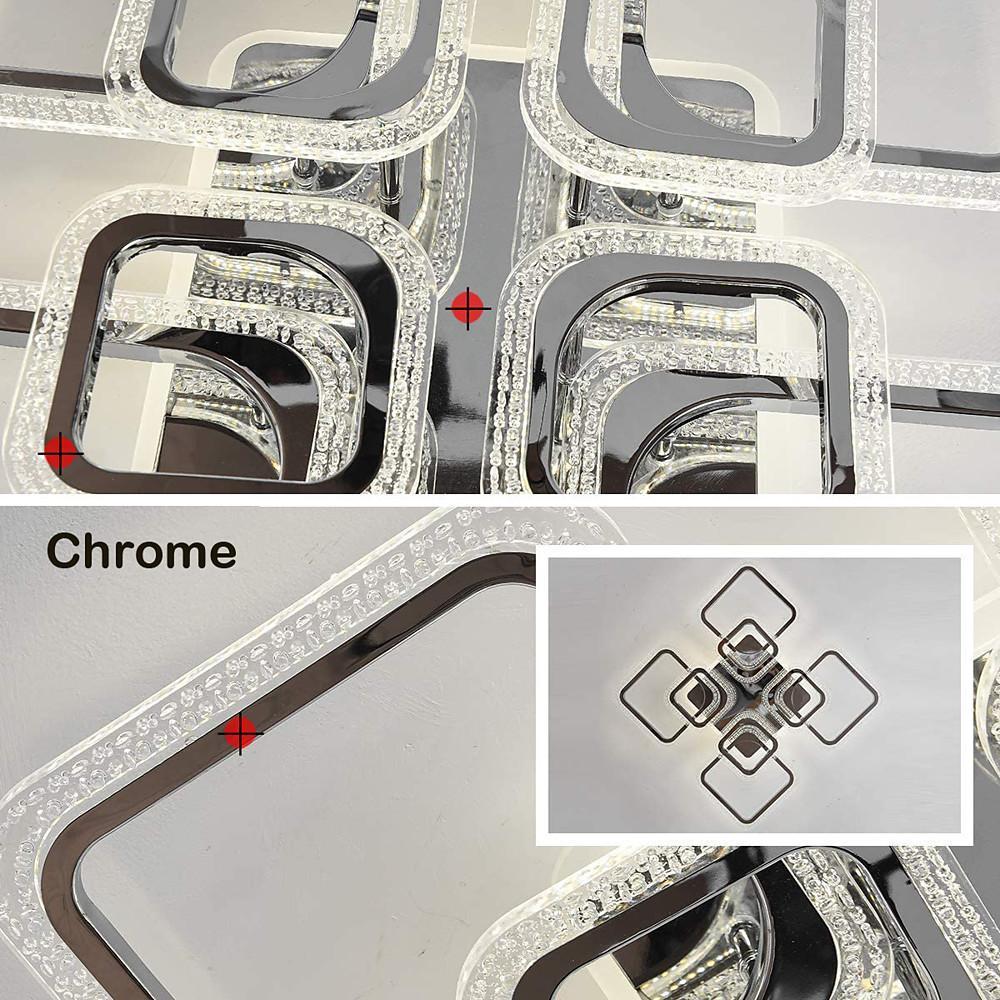5-Light Square Flush-Mount Ceiling Light — Acrylic, Chrome & White, Dimmable LED, 3000K/4500K/6000K, Remote Control, 22"
