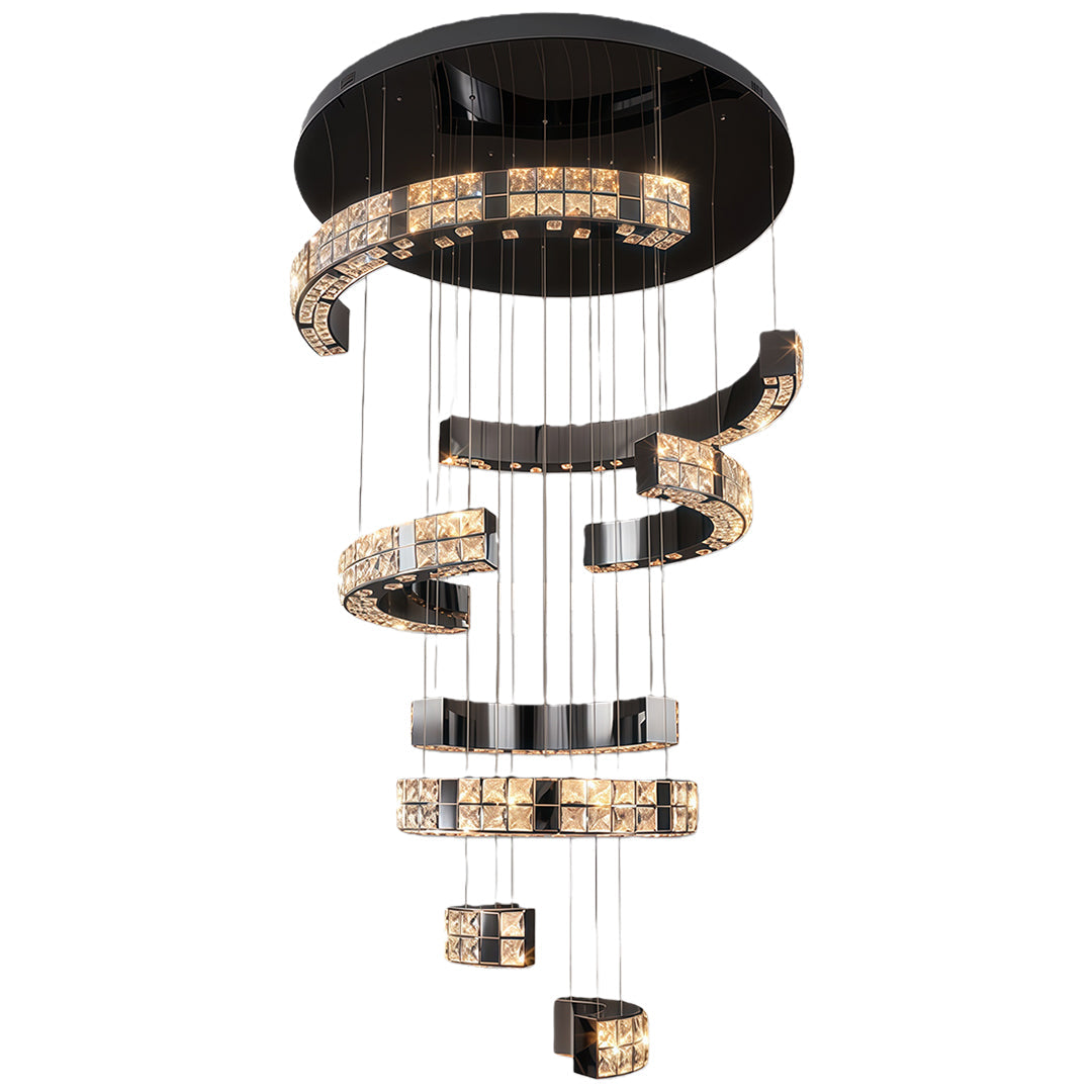 Modern K9 Crystal Chandelier — Stainless Steel, 39.4" or 47.2" Diameter, Chrome or Titanium Black, LED, Adjustable 59.1" Chain