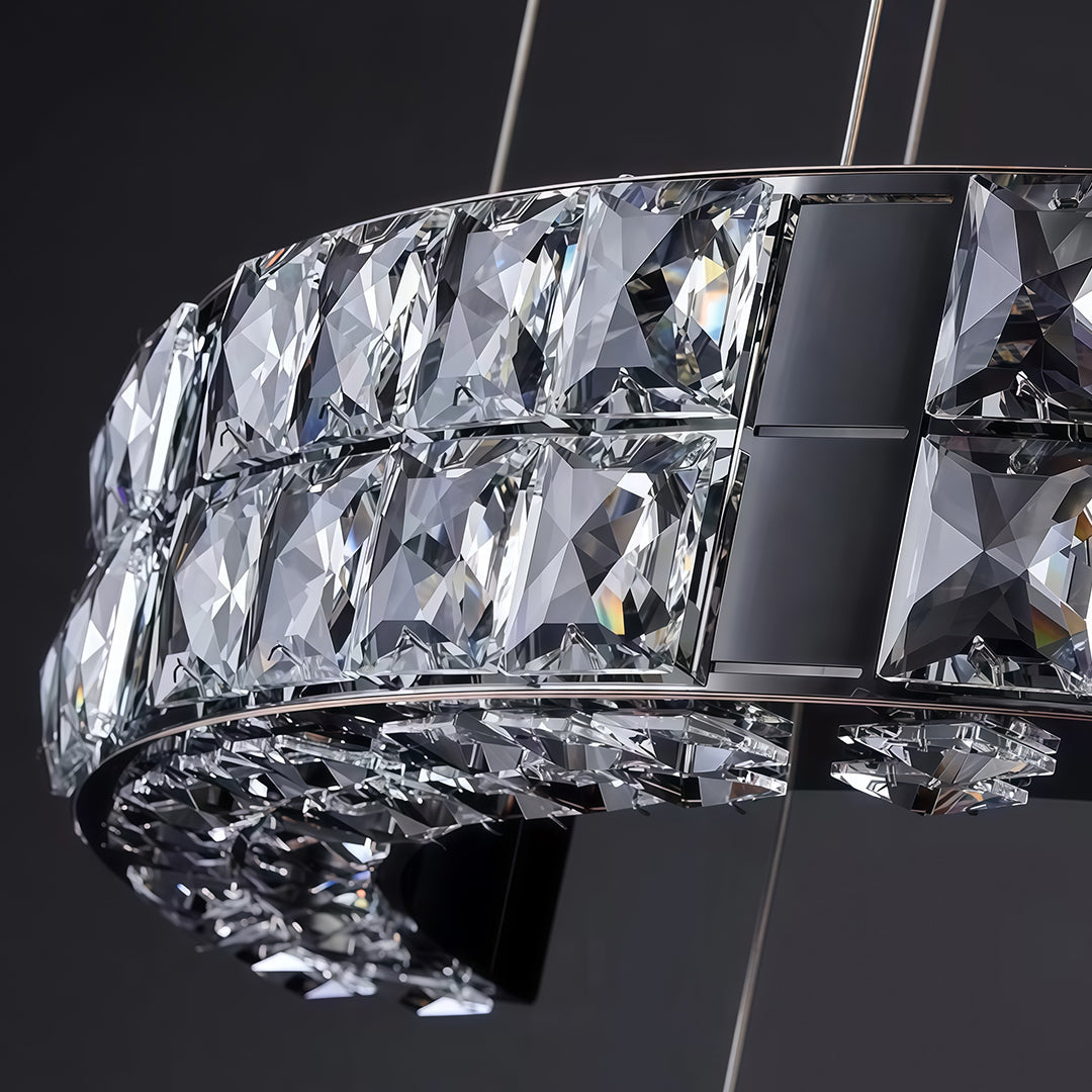 Modern K9 Crystal Chandelier — Stainless Steel, 39.4" or 47.2" Diameter, Chrome or Titanium Black, LED, Adjustable 59.1" Chain