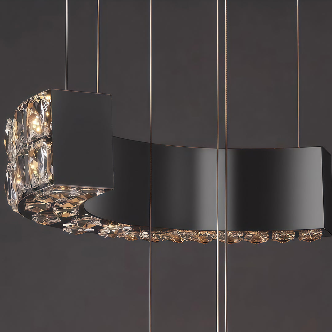 Modern K9 Crystal Chandelier — Stainless Steel, 39.4" or 47.2" Diameter, Chrome or Titanium Black, LED, Adjustable 59.1" Chain
