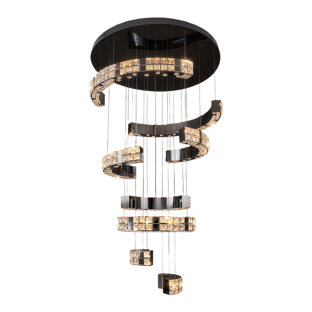 Modern K9 Crystal Chandelier — Stainless Steel, 39.4" or 47.2" Diameter, Chrome or Titanium Black, LED, Adjustable 59.1" Chain