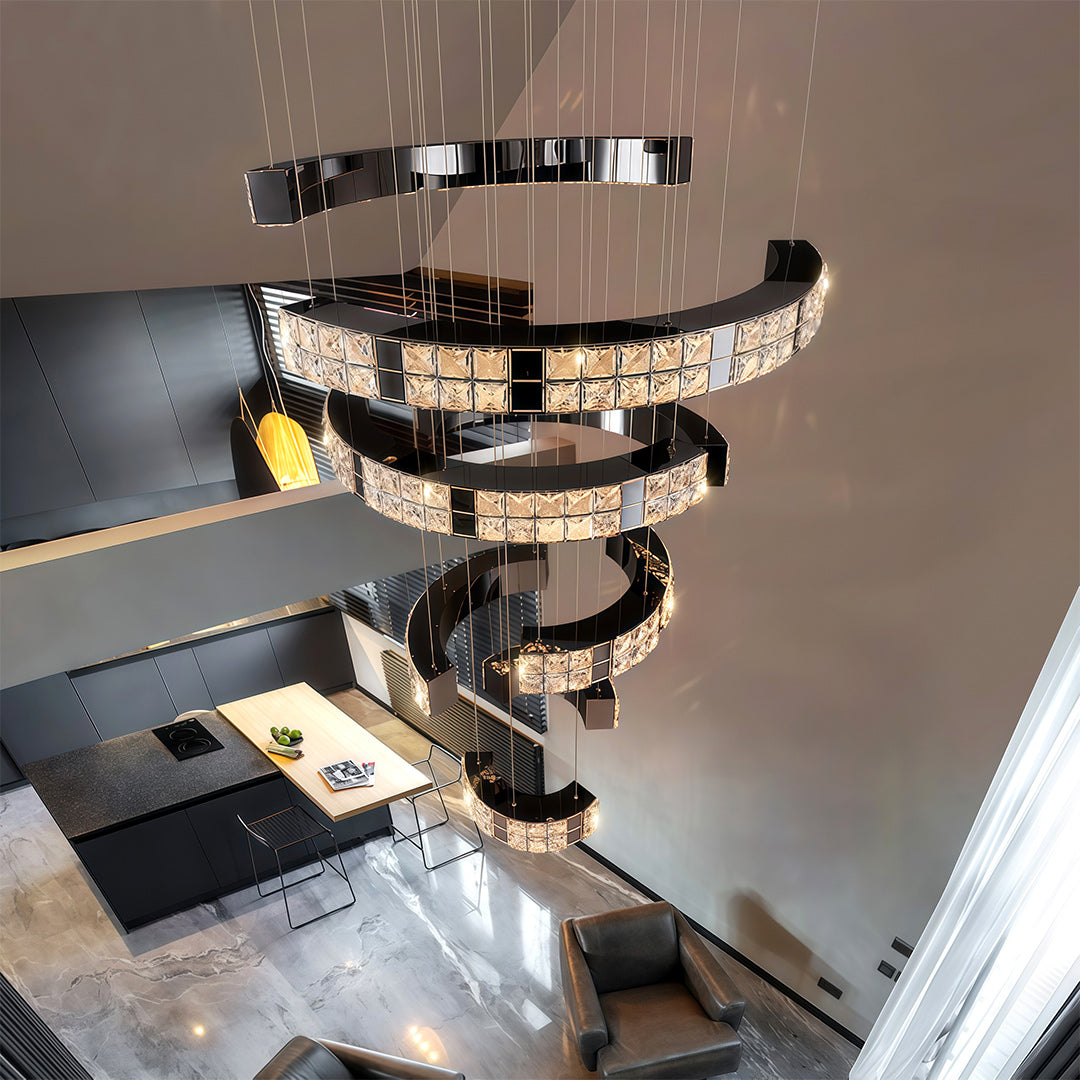 Modern K9 Crystal Chandelier — Stainless Steel, 39.4" or 47.2" Diameter, Chrome or Titanium Black, LED, Adjustable 59.1" Chain