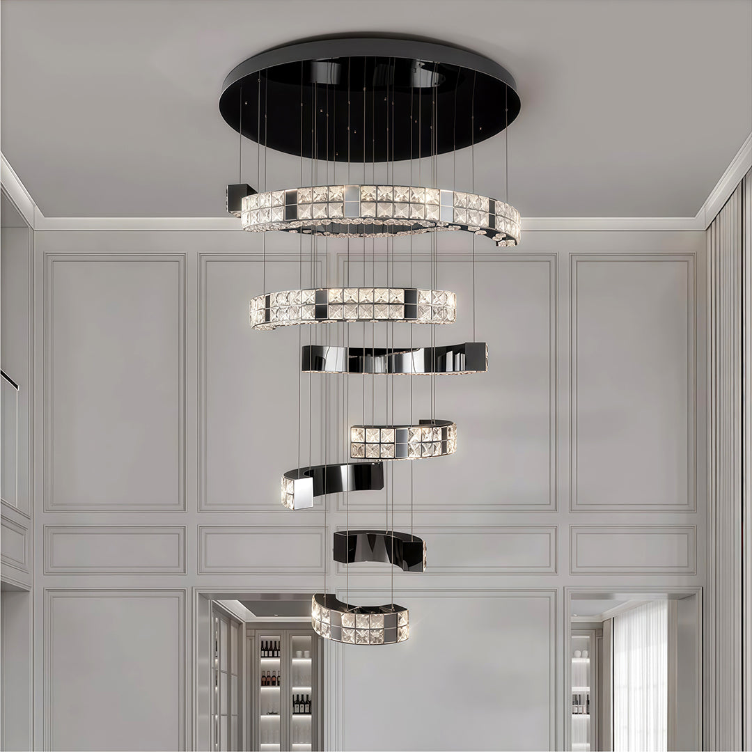 Modern K9 Crystal Chandelier — Stainless Steel, 39.4" or 47.2" Diameter, Chrome or Titanium Black, LED, Adjustable 59.1" Chain