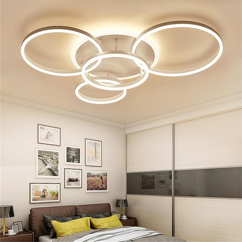 4-Circle Modern Flush-Mount Ceiling Light — Metal and Acrylic, 5-Light LED, Dimmable 3000K–6000K, Remote Control, White or Coffee