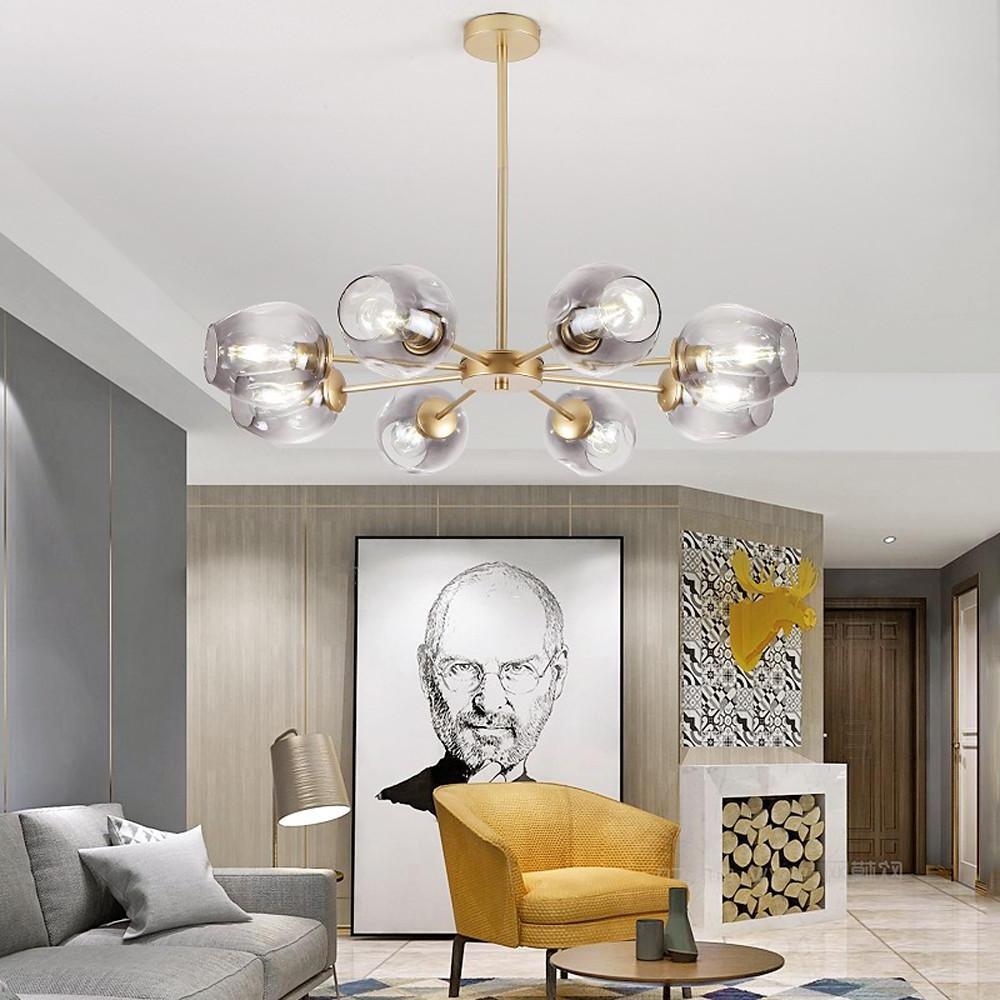 Nordic Sputnik Chandelier with Glass Globe LED and Electroplated Finish - Hanging Ceiling Lights