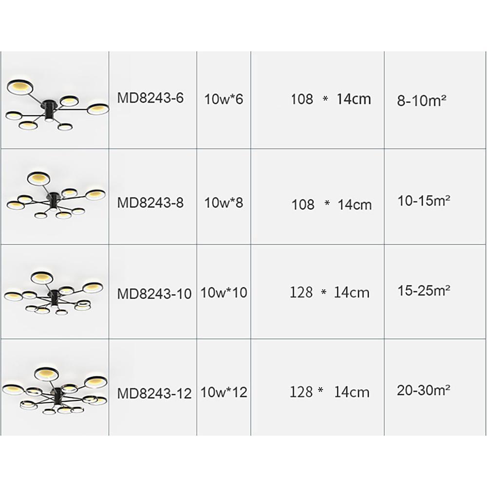 Arbitrary Circles Semi Flush-Mount Chandelier — Metal & Aluminum, LED, 6 to 12-Light, 43"–53"