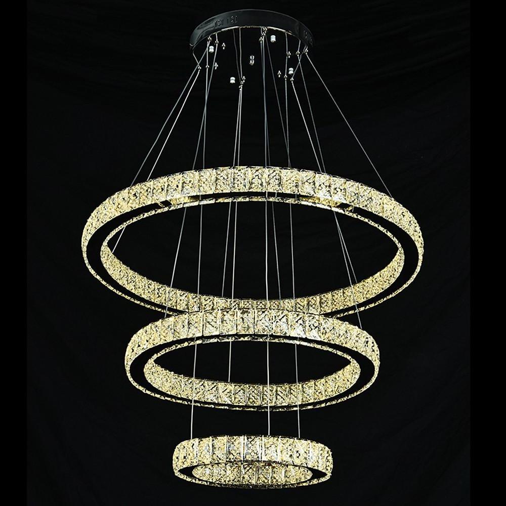Geometric Circle Crystal Chandelier — Metal and Crystal, 67.5W LED, 28" Wide, 3000K–6000K