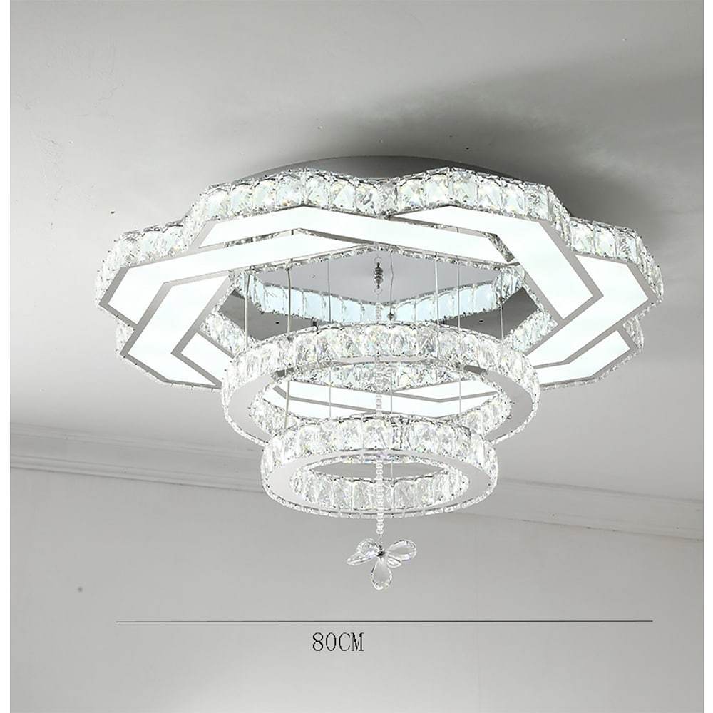 Concentric Crystal LED Flush Mount — Stainless Steel, Gold or Silver, 20"/24"/31", Vintage