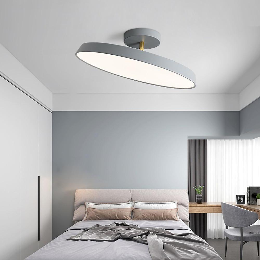 Circular Art Deco Semi-Flush Mount Ceiling Light — Aluminum & PVC, Adjustable 1-Light LED, 56W, 20" Diameter