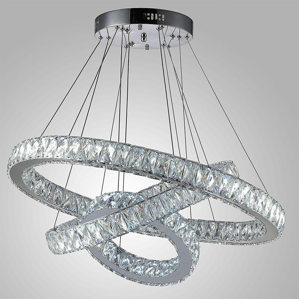 Interwoven Circle Crystal Chandelier — Metal and Crystal, 1-Light LED, 67.5W, 3000K–6000K, 47" Adjustable Cord, Foyer