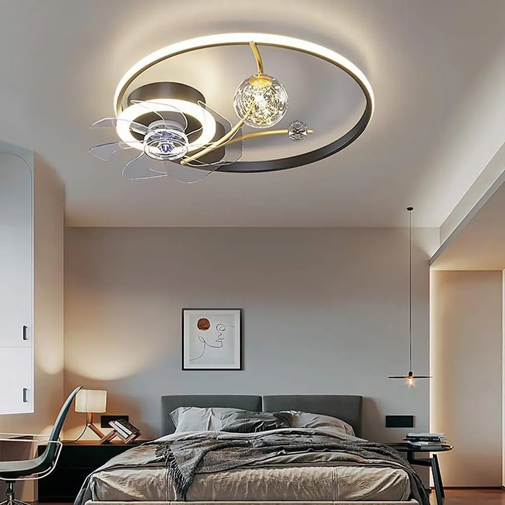 Remote-Controlled Round Flush Mount Ceiling Fans with LED Lights for Kids' Rooms Luxe