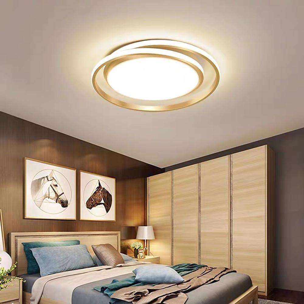 Circular LED Flush-Mount Ceiling Light — Black and Gold, Metal and Acrylic, 18" Diameter, Bedroom