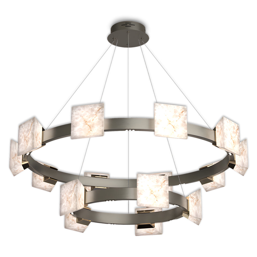 Cloud Stone Modern Chandelier — Aluminum, Gold & Gray, 2-Light to Two-Tier 10+5-Light, LED 3000K, 47.2" Adjustable Chain