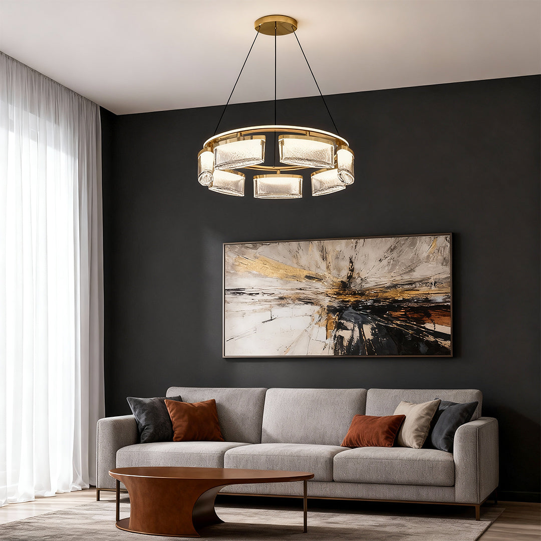 Modern Crystal Chandelier — Gold Aluminum Frame, Three-Color Dimming (3000K/4500K/6000K), Single & Double-Layer Configurations