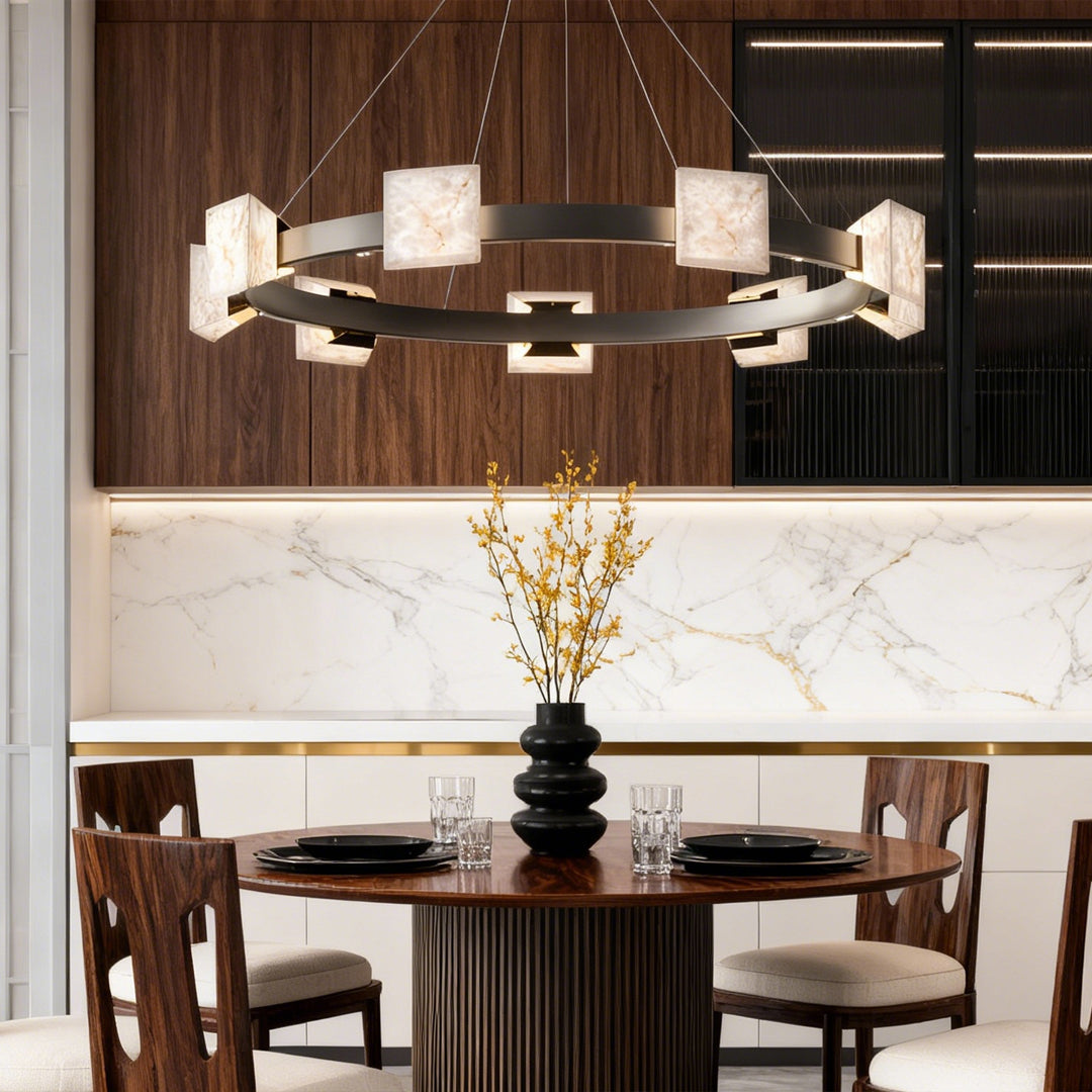 Cloud Stone Modern Chandelier — Aluminum, Gold & Gray, 2-Light to Two-Tier 10+5-Light, LED 3000K, 47.2" Adjustable Chain