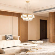 Modern Crystal Chandelier — Gold Aluminum Frame, Three-Color Dimming (3000K/4500K/6000K), Single & Double-Layer Configurations