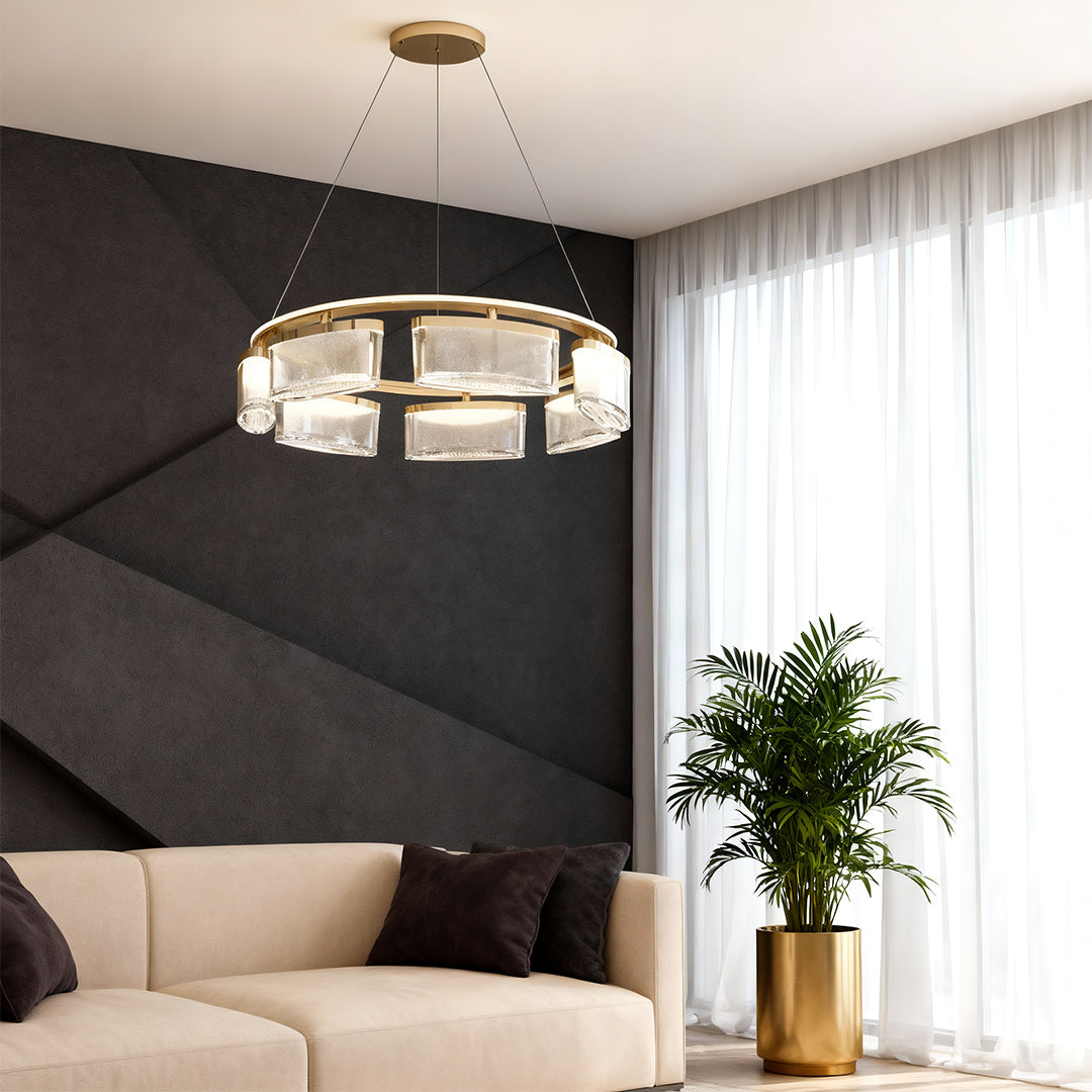 Modern Crystal Chandelier — Gold Aluminum Frame, Three-Color Dimming (3000K/4500K/6000K), Single & Double-Layer Configurations