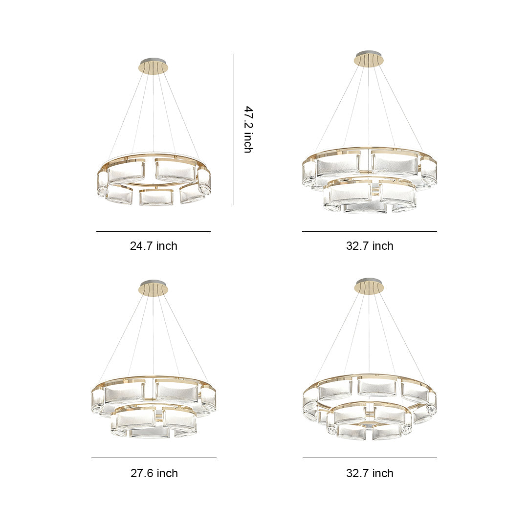 Modern Crystal Chandelier — Gold Aluminum Frame, Three-Color Dimming (3000K/4500K/6000K), Single & Double-Layer Configurations