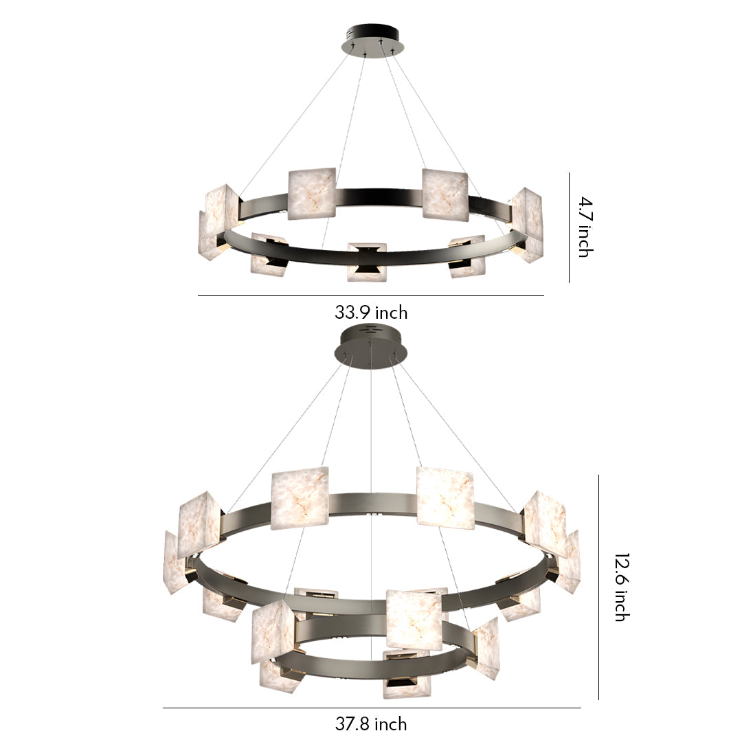 Cloud Stone Modern Chandelier — Aluminum, Gold & Gray, 2-Light to Two-Tier 10+5-Light, LED 3000K, 47.2" Adjustable Chain