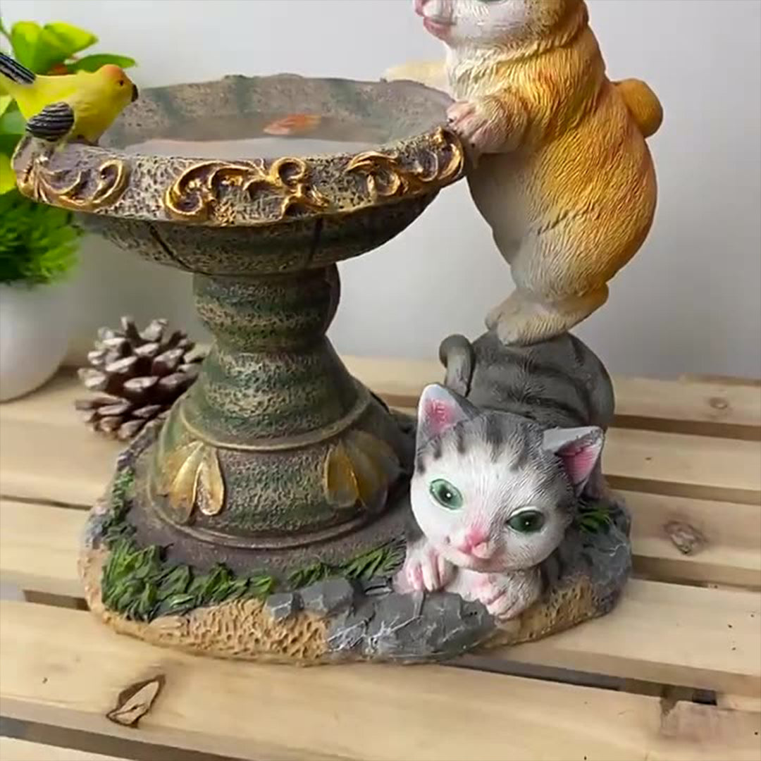 Cat Solar Garden Light — Hand-Painted Resin, LED Warm White, IP44, Dusk-to-Dawn