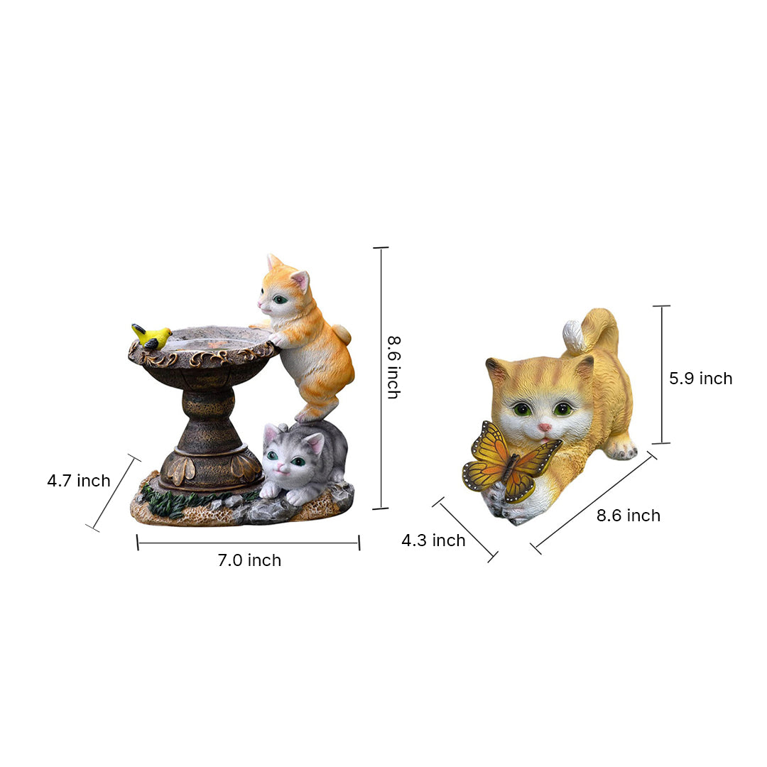 Cat Solar Garden Light — Hand-Painted Resin, LED Warm White, IP44, Dusk-to-Dawn