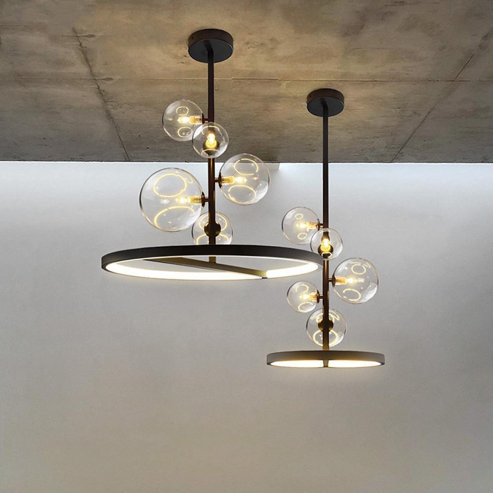 Glass Ball Cluster Pendant — Matte Black, 5-Light LED, 3000K Warm, 11" or 19"