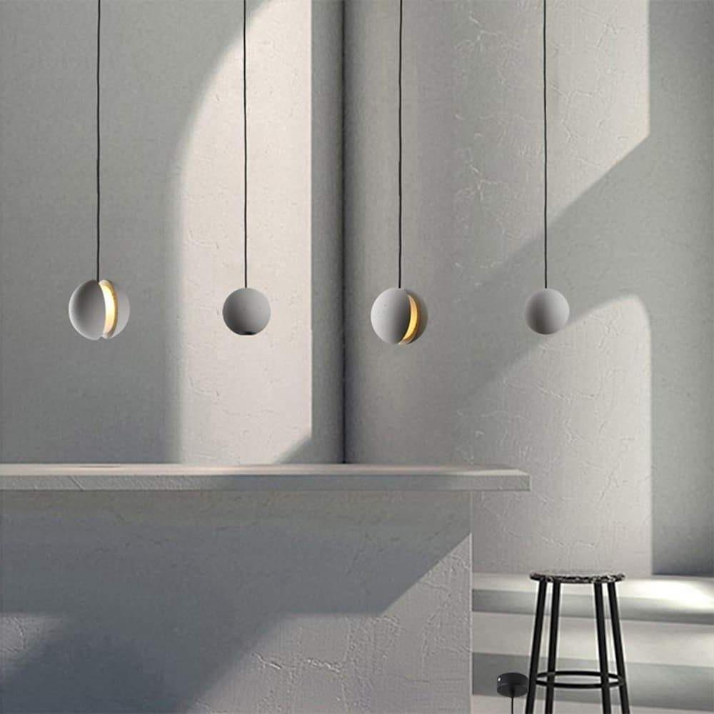 Vintage Ceramic & Cement Mini Pendant Light — Spherical, LED, 3000K Warm White, 59" Adjustable Cord, 4"–14" Dia.